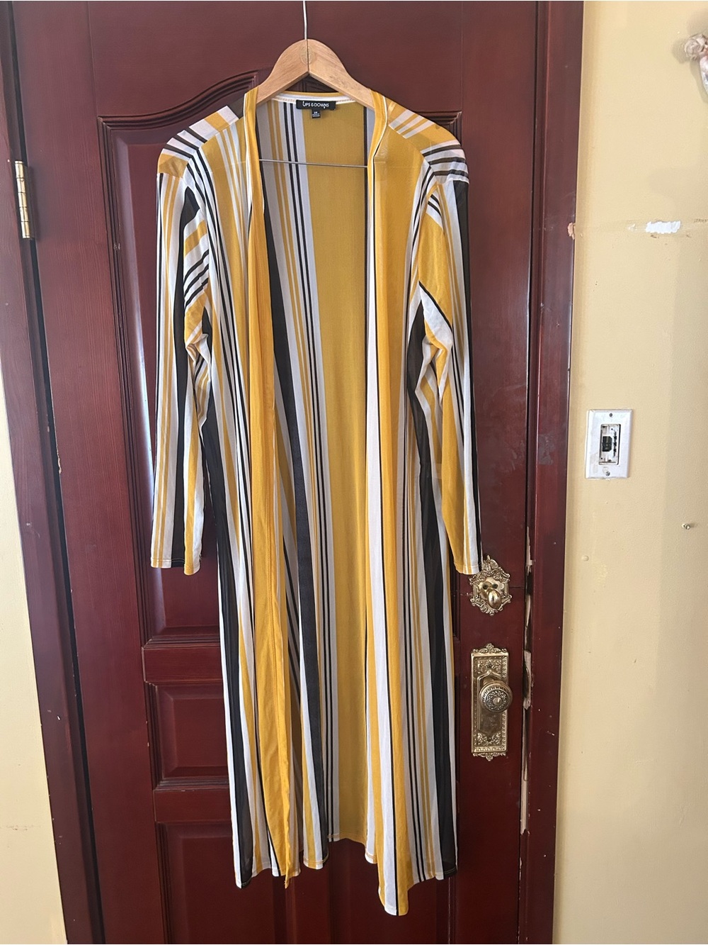 Striped Longline Open Cardigan Dress in Mustard Yellow